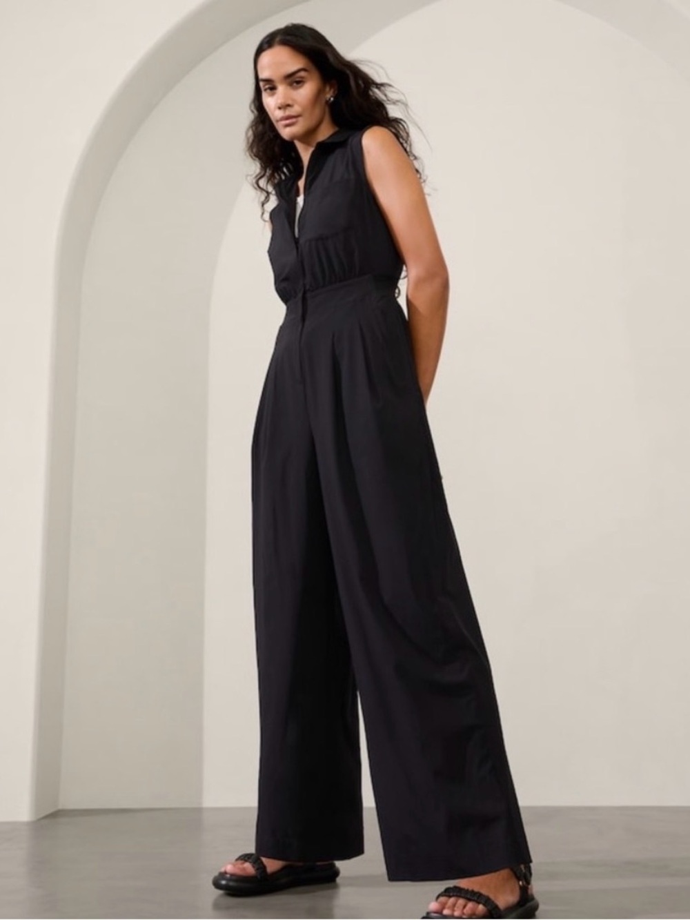 NWOT Athleta Brooklyn Heights Black Wide-leg Zip front Jumpsuit - 8 Tall/Long